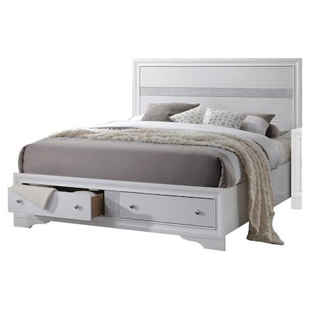 Benjara 2 Drawer Wooden Eastern Bed with Panel Headboard, White - King Size BM225056